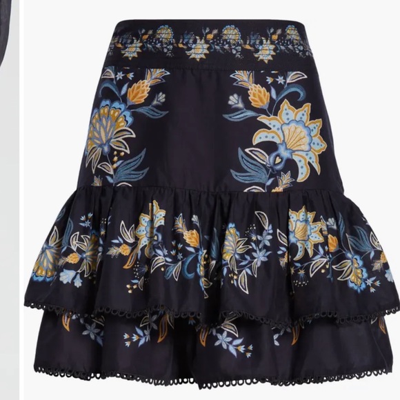 Farm Rio Stitched Garden High Waist Miniskirt black, size large 1225 - Picture 4 of 9